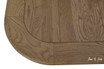 Detailed close-up of solid oak tabletop showing finely brushed wood grain, smooth finish, and premium craftsmanship.
