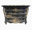 Eloise 5 Drawer Chest in Black front view with French provincial detailing and distressed antique finish.