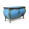 The designer blue accent Hyacinth Bombe Commode/Sideboard angled perspective showcasing elegant French styling.
