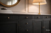 Close-up detailed view of the Louis Buffet 300cm in Black, accentuating its fine hand-finished paint finish, fluted drawers, and understated accent handles.