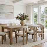 A centred angled view of the Hartford timber dining table with Stuttgart Chair, from Thomas and Hurley.