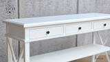 Detailed view of the corner joinery on the Hampstead Console, illustrating its sturdy construction.