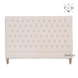 Front view of the Everly Natural Linen Buttoned Headboard, showcasing the diamond-tufted buttoned design and natural linen fabric
