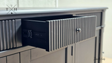 Inside view of an open drawer in the Louis Buffet with metal runner, showcasing its spaciousness and build quality