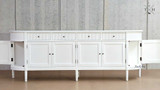 Frontal view of the Louis Curved Buffet with side doors open, demonstrating functionality