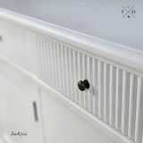 Detailed close up image focusing on the finish of the Louis Curved 300cm Buffet, showing its details and craftsmanship