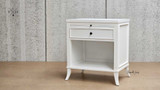 Angled view of Piastri Bedside Table highlighting the classic design and beautiful leg detail.