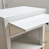 Close-up of drawer pull-out shelf showing the spacious surface area.