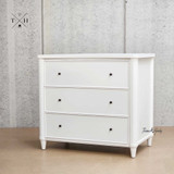 Angled view of the Hamptons Brynmore Chest displaying the three spacious drawers.
