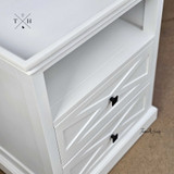 Angled view from the front corner showing the top tray moulding and side details of the Fremont Side Table