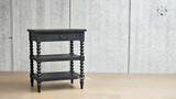 Angled view of the Montclair Bedside Table displaying the single drawer and two lower shelves.