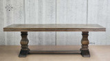 Complete front view of the Bedford Burnished Oak Parquetry Dining Table, showcasing its elegant design and craftsmanship