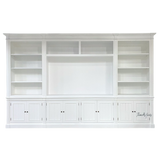 Front Perspective of Stonefield Bookcase TV Media Unit - A straight-on front perspective capturing the Stonefield Bookcase TV Media Entertainment Wall Unit, focusing on the symmetrical design and ample open bookshelf space.