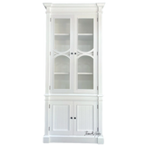 Front view of the Stonefield Single Display Wall Unit, showcasing its Neoclassical-inspired design with intricate wood detailing, integrated shelves, and seamless display unit doors.