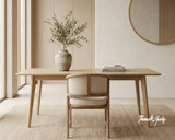 Front Styled view of the Lofthouse Dining Table in a retro style set in a modern home