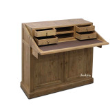 Front angled open view of luxury handcrafted Reagan Campaign Desk,  highlighting its oak construction, smooth finish, and timeless design.