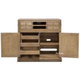 Front‑facing view of the Reagan Campaign Desk by Thomas and Hurley with all doors open showcasing its storage and cut outs for cables.