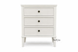 The Lando 3 Drawer Bedside/Side Table front view showcasing tapered legs and three drawers.