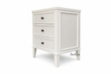 The Lando 3 Drawer Bedside/Side Table three quarter view showcasing design and proportions.