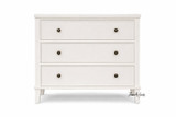 A front view of the Lando 3 Drawer Chest showcasing contemporary Hamptons design, white brush-stroke painted finish and three drawers for ample storage.