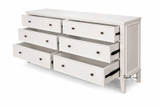 The Lando 6 Drawer Chest angled view with open drawers showcasing its smooth steel runner drawer mechanism and ample storage.