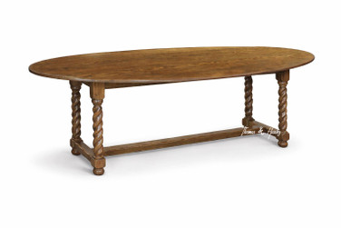 Full-length extended view of the Churchill Barley Twist Oval Drop Leaf Extending Table by Thomas & Hurley, styled for high-end dining interiors seeking timeless elegance and architectural presence.