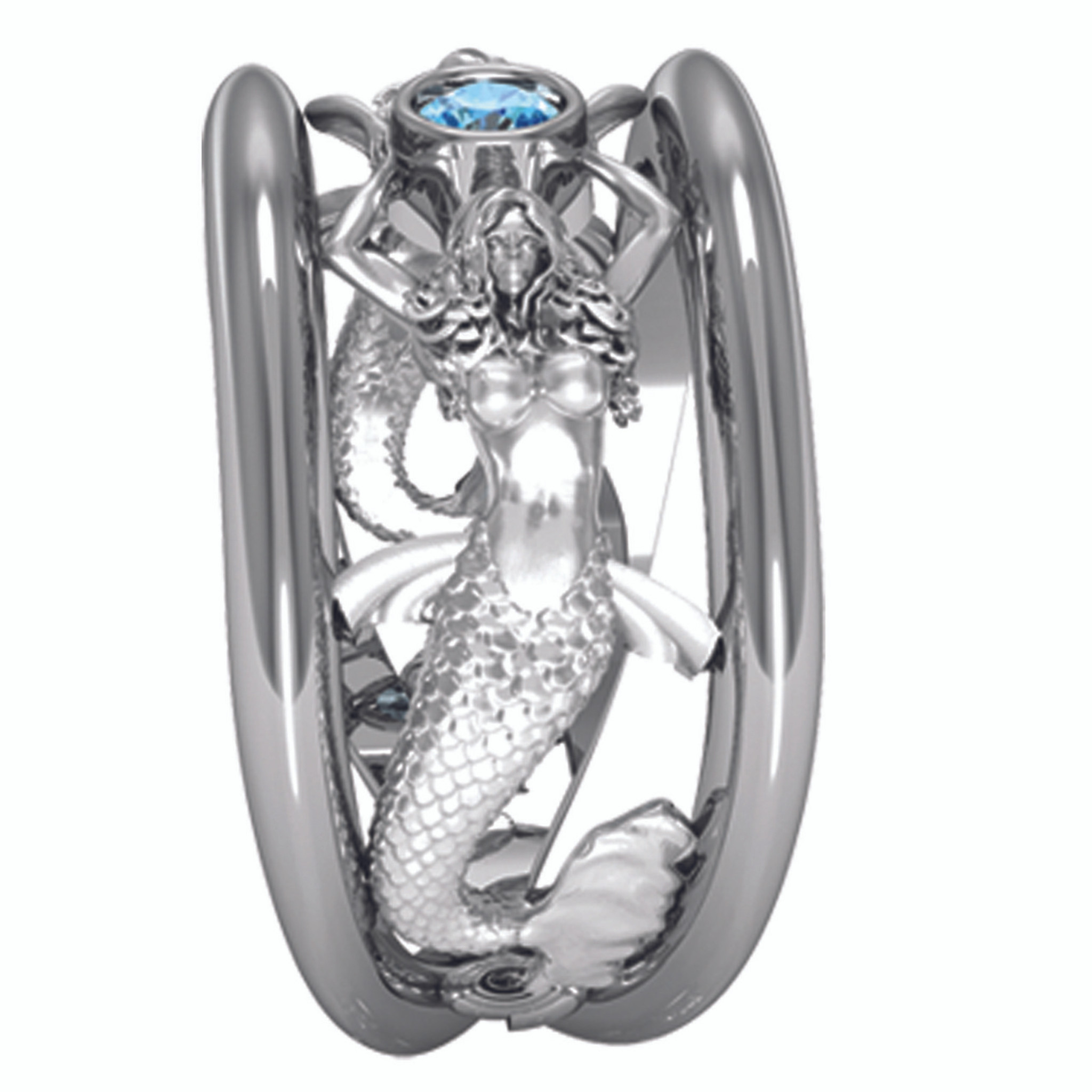  Lzz Sea Goddess Mermaid 925 Sterling Silver Ring Fashion  Two-Color Mermaid Ring Inlaid Blue Cubic Zirconia Female Ring Size 6-10 (US Code  10)