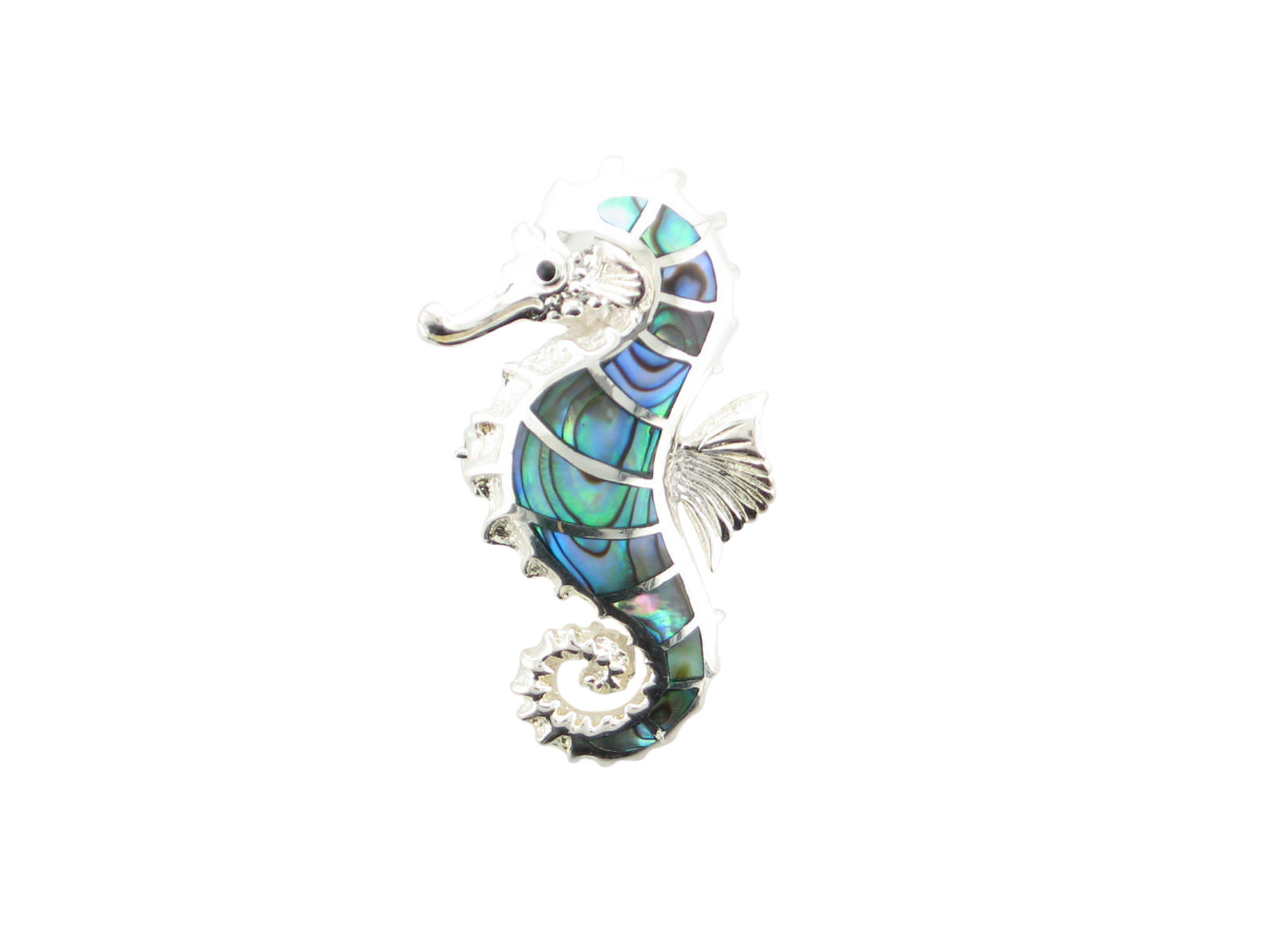 Seahorse Wave Necklace Pendant Blue Topaz Paua Abalone 