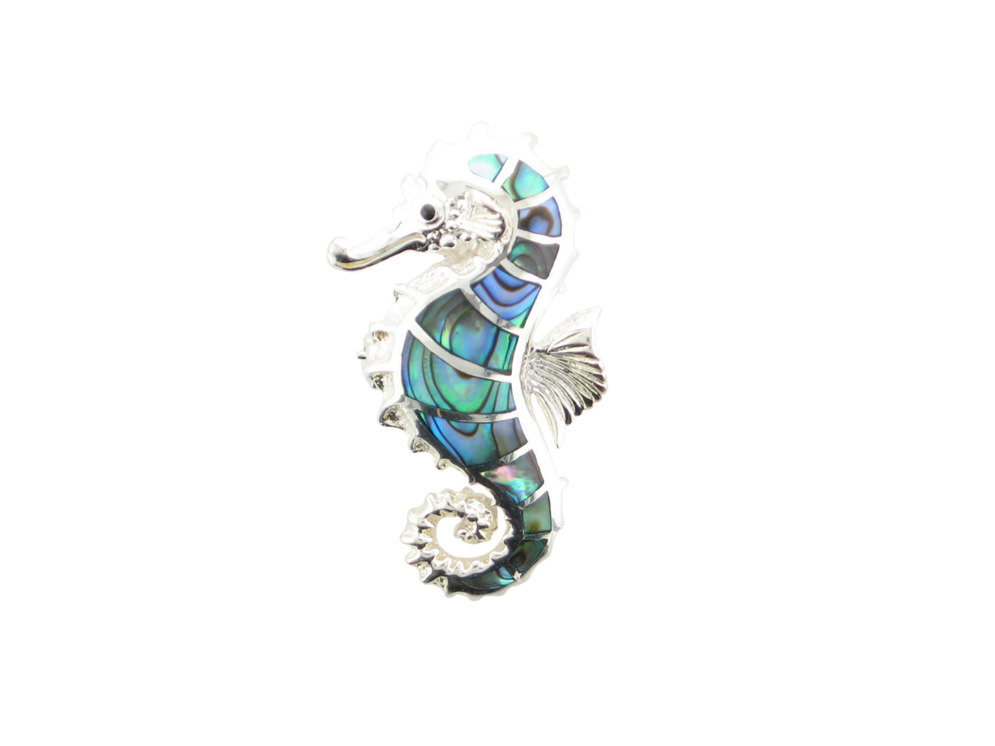 Seahorse Wave Necklace Pendant Blue Topaz Paua Abalone 