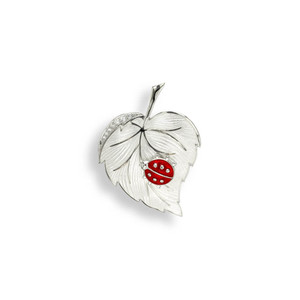 White Leaf w/Ladybug Brooch/Pendant