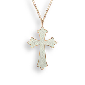 SS Rose Gold Plated Necklace-Cross-White