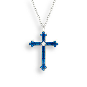 SS Cross Necklace, Blue w-White Sapphires