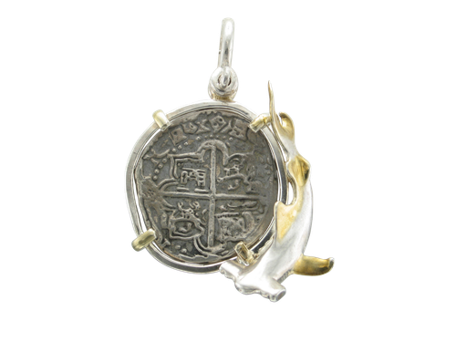 Sterling Silver Atocha Coin Replica with Hammerhead Shark