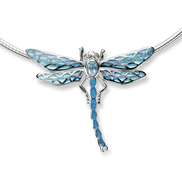 Sterling Silver Dragonfly Necklace-Blue