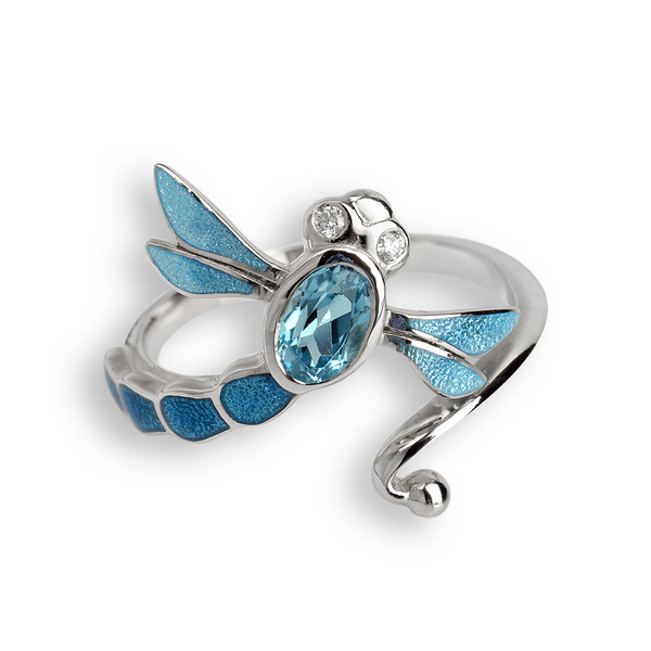 Sterling Silver Dragonfly Ring in Blue