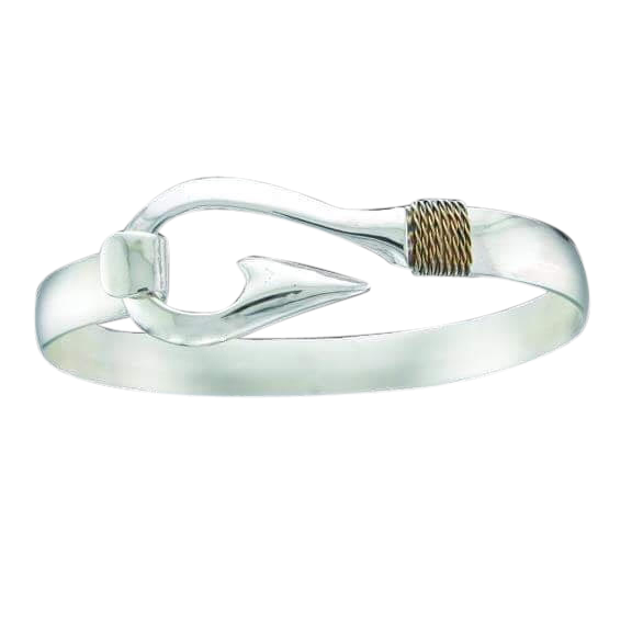 ❤️Sterling Silver Bracelet Bangle Fish Hook Loop 7..5 17.3 Grams