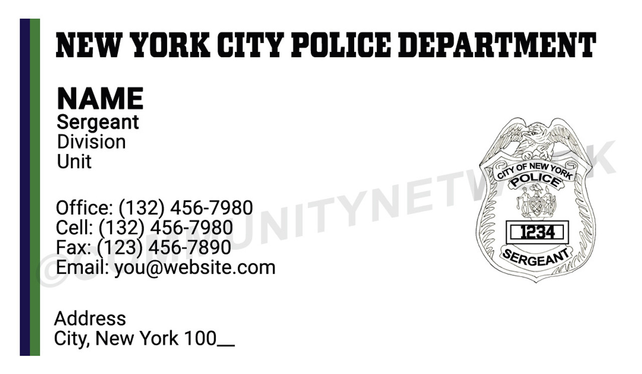 New York Police Department Business Card #12 | Sergeant Badge