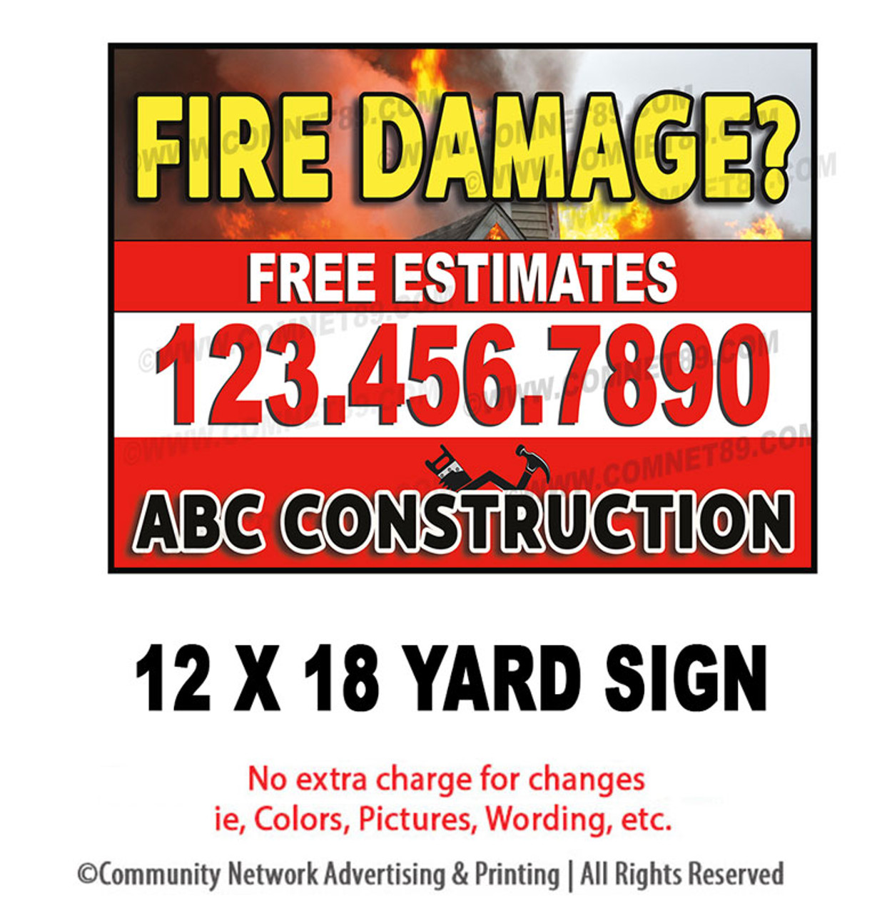 Fire Damage Restoration  Yard Sign 02 | 12" x 18"