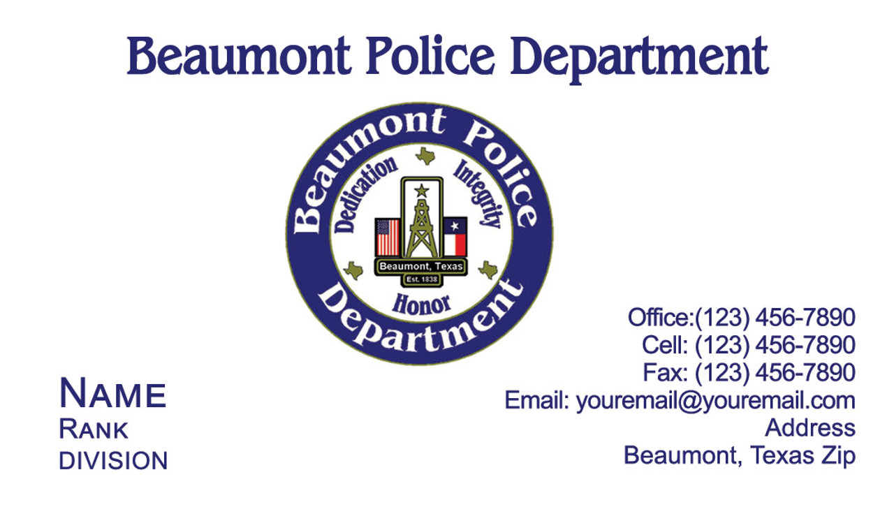 Beaumont Police Department Business Cards