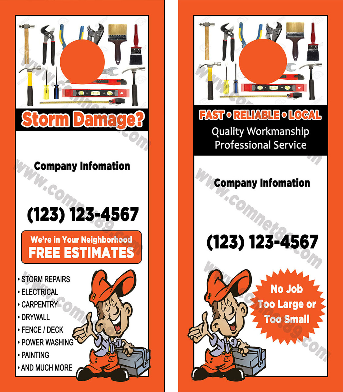 Door Hangers Perforated for Business Card - 3.5 x 11