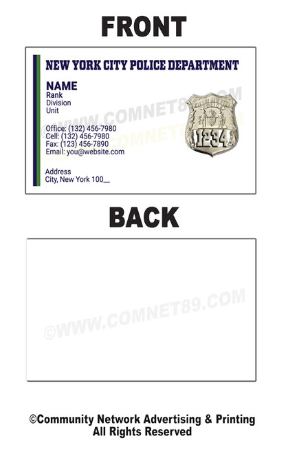 New York Police Department Business Card #9 | Officer Badge New York Police Department Business Card #9 | Officer Badge