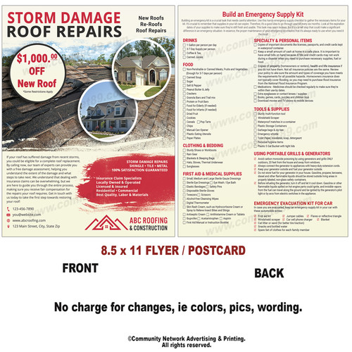 Roofing Flyer 19 | Disaster Emergency Supplies on Back | 8.5 x 11 Roofing Flyer 19 | Disaster Emergency Supplies on Back | 8.5 x 11