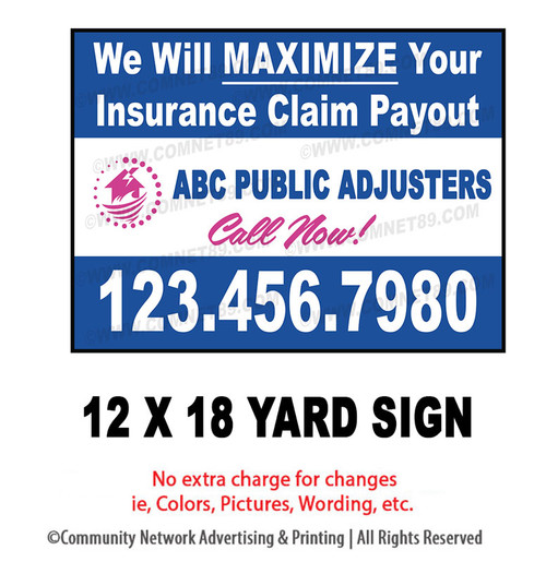 Public Adjuster Yard Sign 11 | 12" x 18"