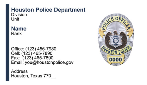 HPD Business Card #5 | Police Officer Badge HPD Business Card #5 | Police Officer Badge