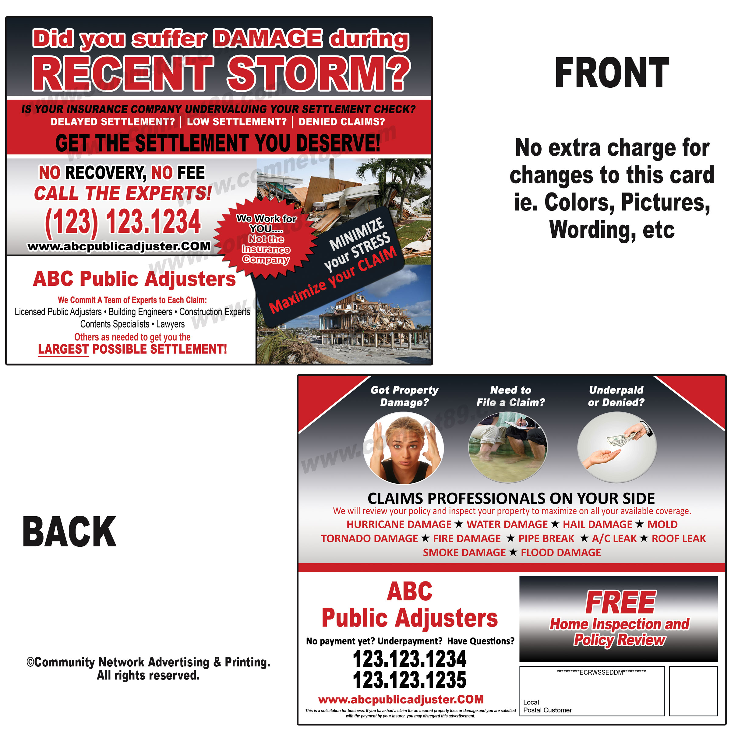 Storm damage public adjuster postcards help you connect with property owners after a storm