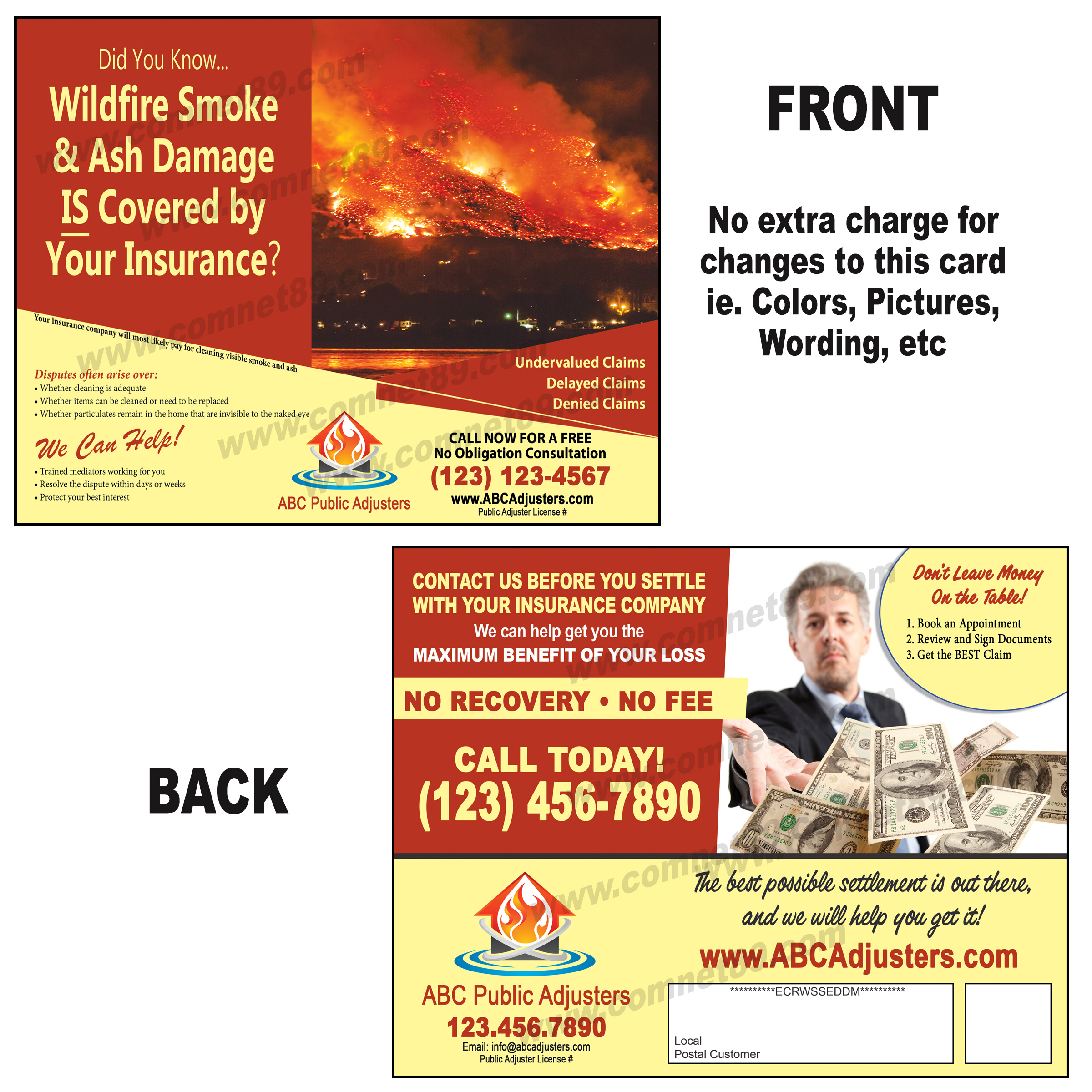 EDDM Eligible postcard designed to mail to wildfire areas.