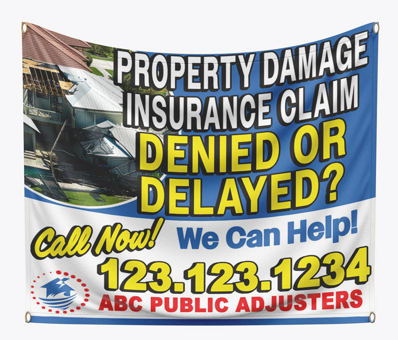 Place this public adjuster banner in neighborhoods with property damage from storms.