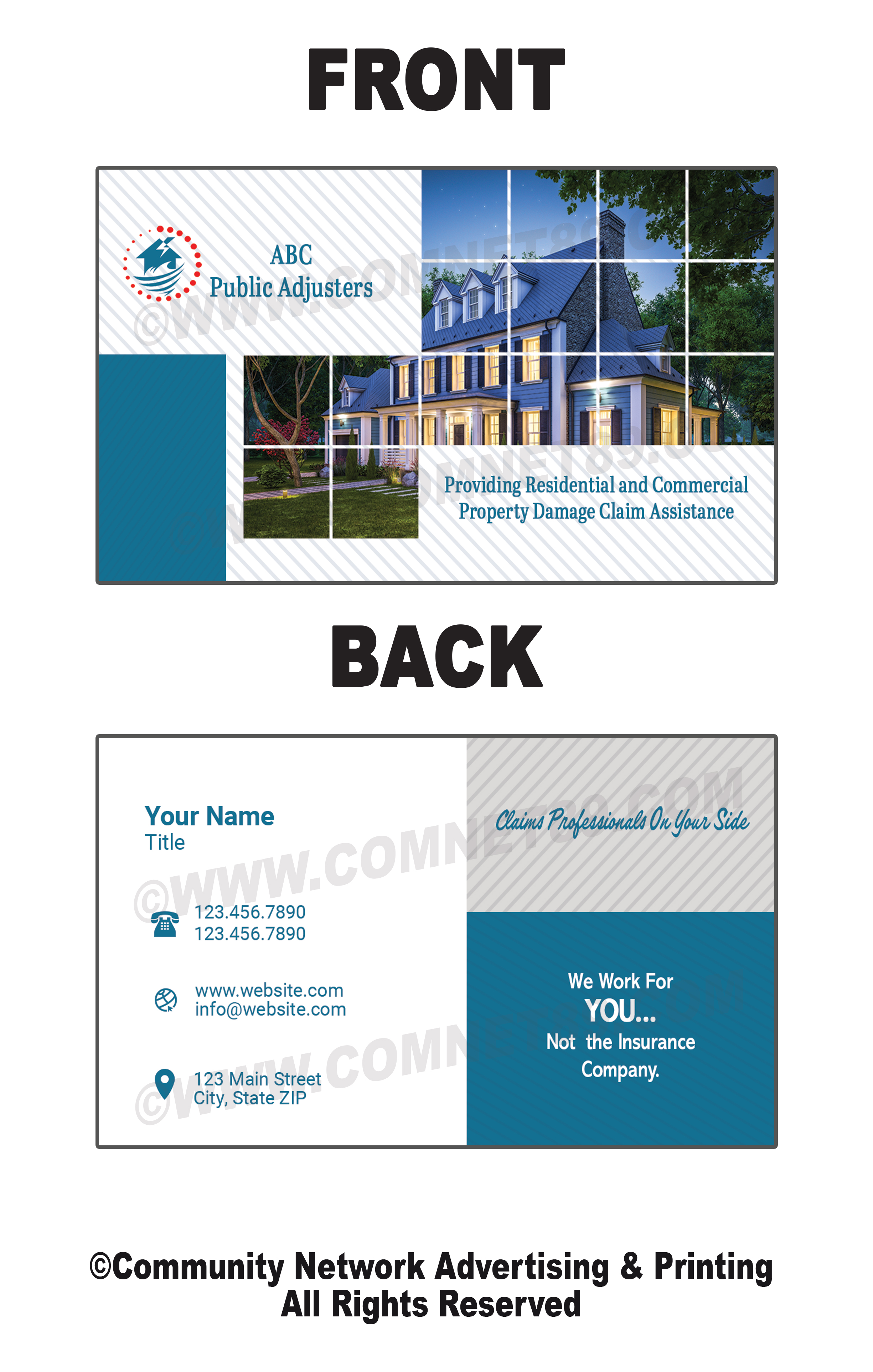 Professionally Designed Business card for Public Insurance Adjuster