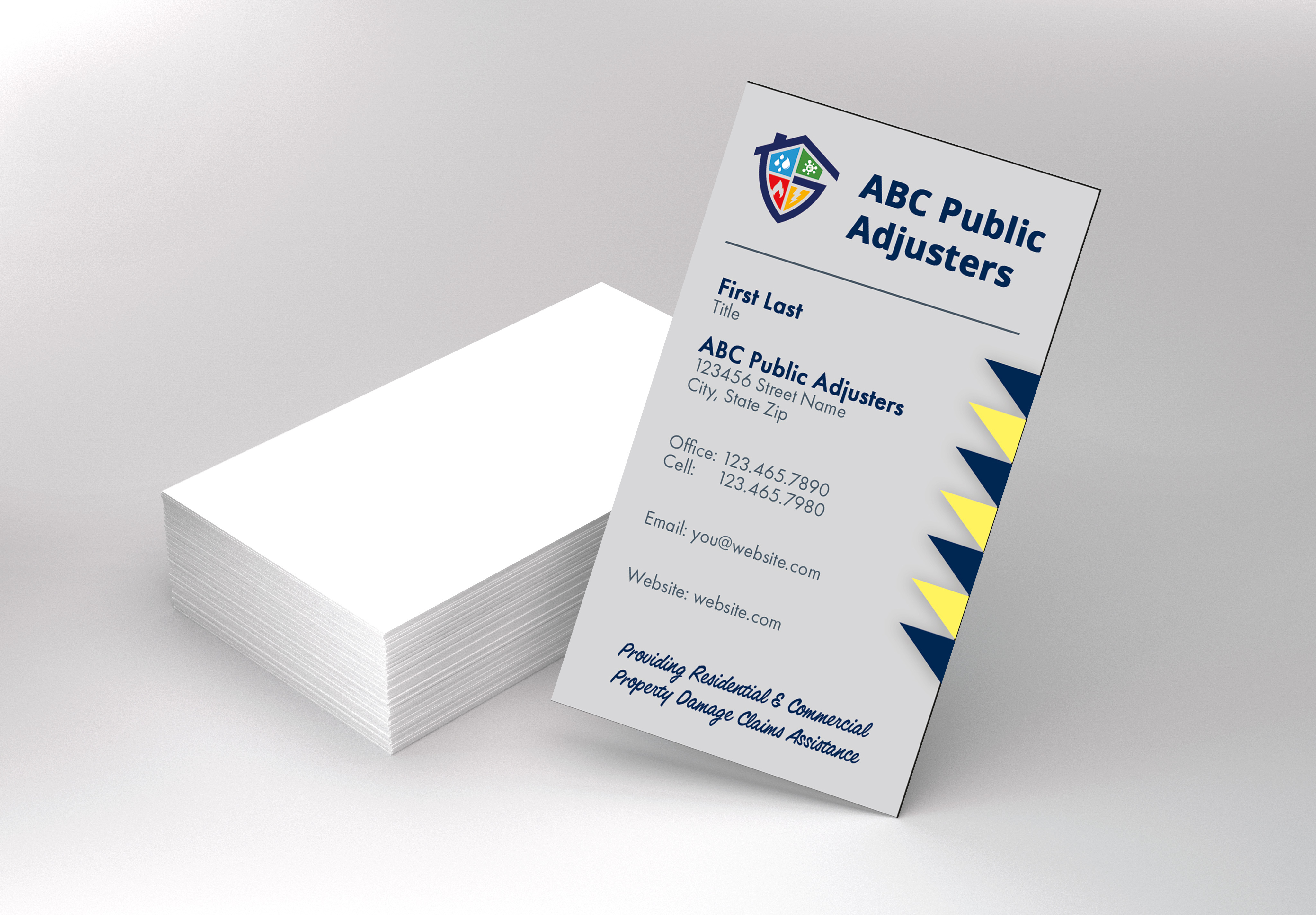 Boost your professional persona with our public claims adjuster business card design, a tactical resource for promoting your services post-storm.