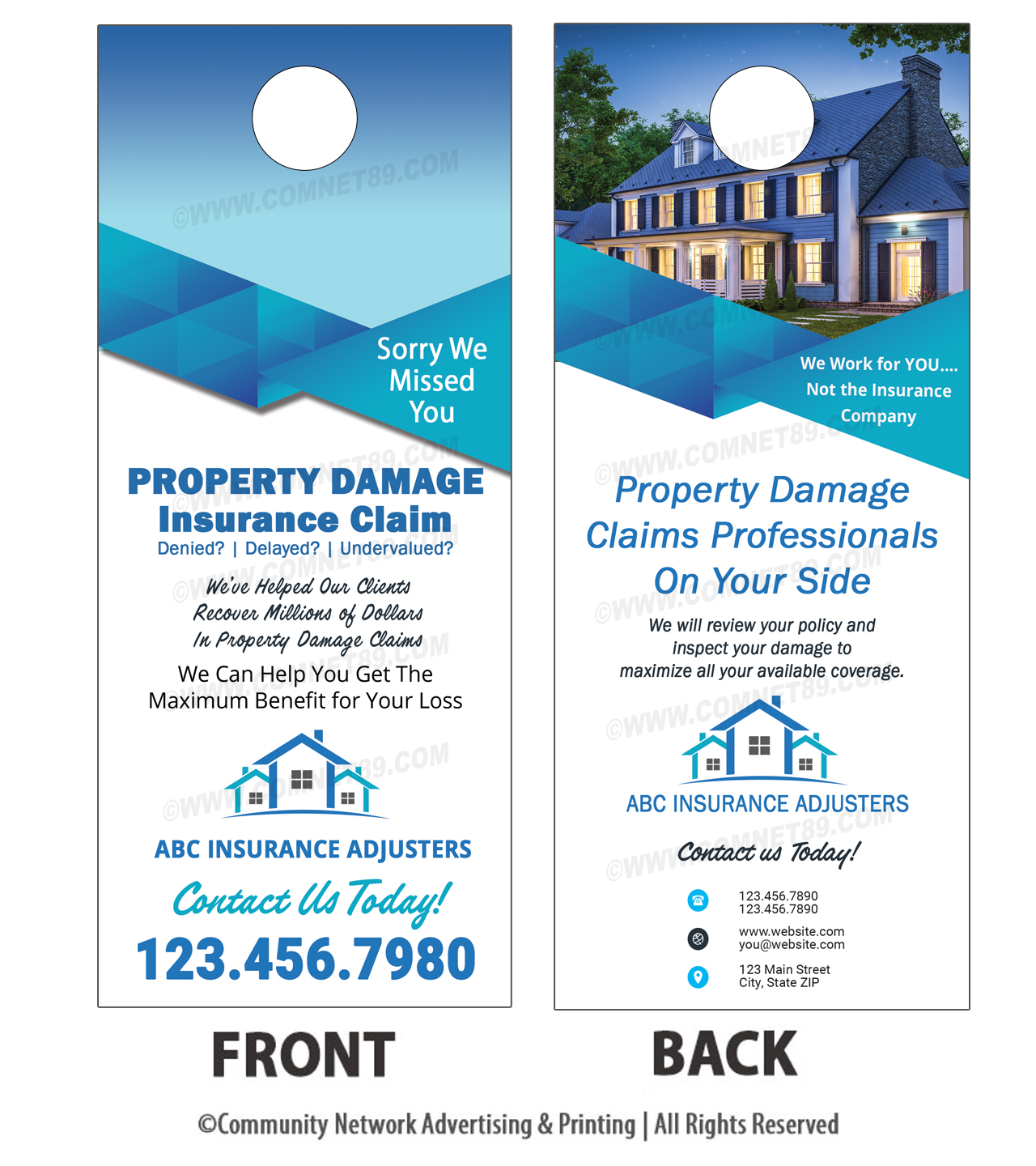 Public Insurance Claims Adjuster Door Hanger Storm Damage